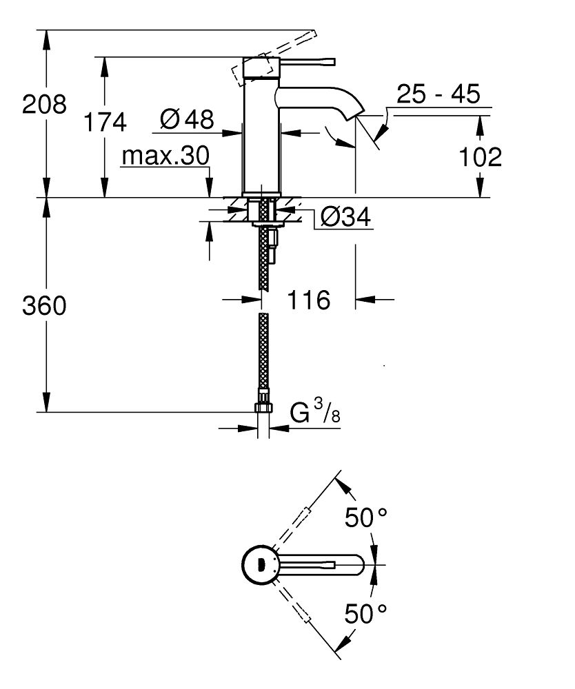 Küçük resim: 24172DC1 Grohe Essence Lavabo Bataryası, Paslanmaz Çelik