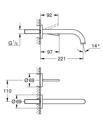 Küçük resim: 29406AL0 Grohe Atrio 2 Delikli Ankastre Lavabo Bataryası, (Sıva Üstü Grubu), Fır