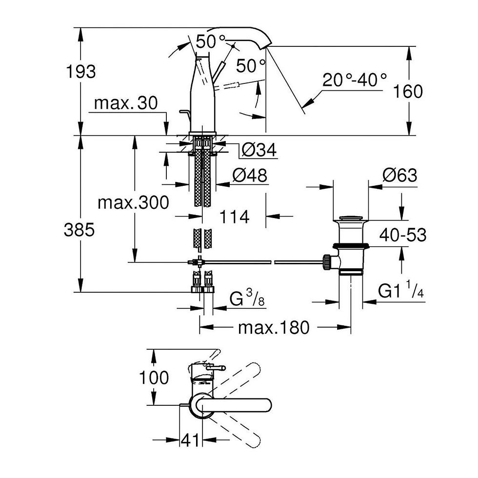 Küçük resim: 23462DC1 Grohe Essence New Lavabo Bataryası, Sifon Kumandalı, Paslanmaz Çelik