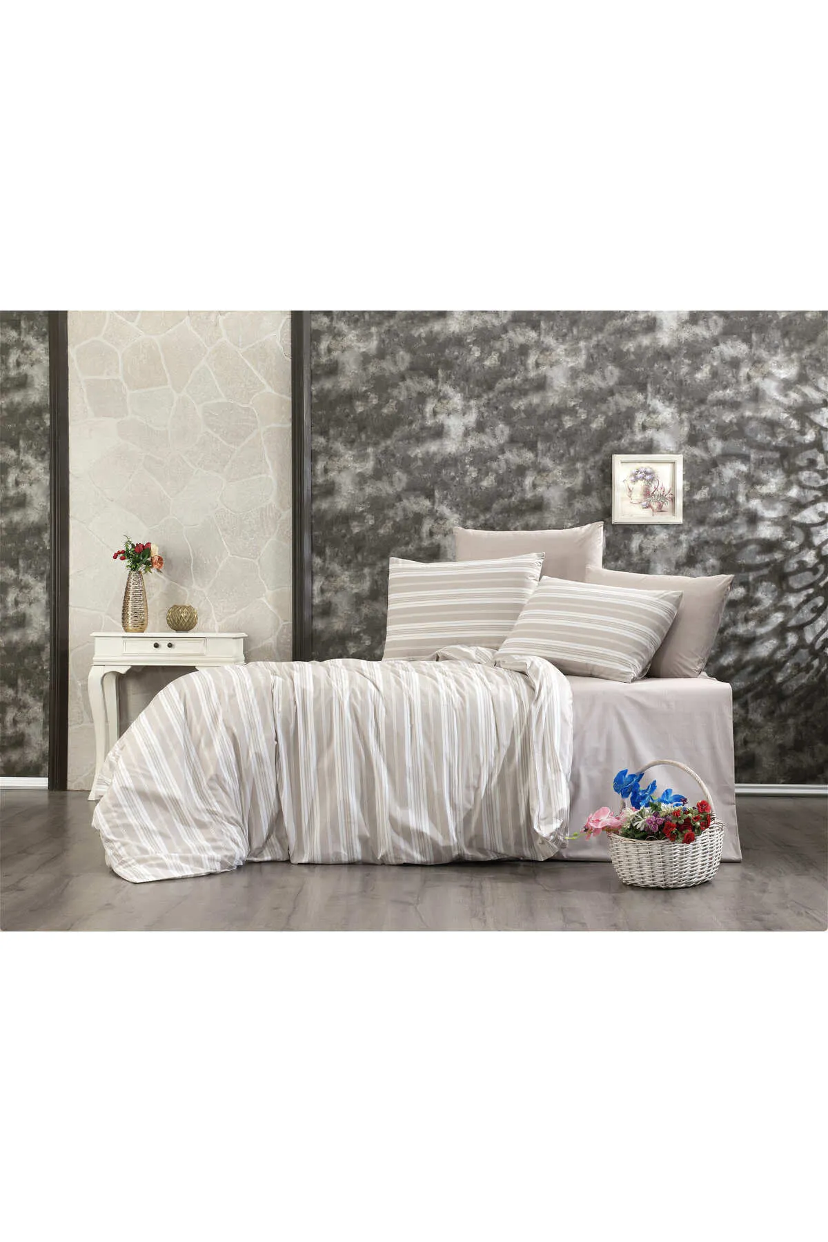Çarşaflı Çift Kişilik Nevresim Takımı Full Takım %100 Pamuk Poplin Premium Kumaş