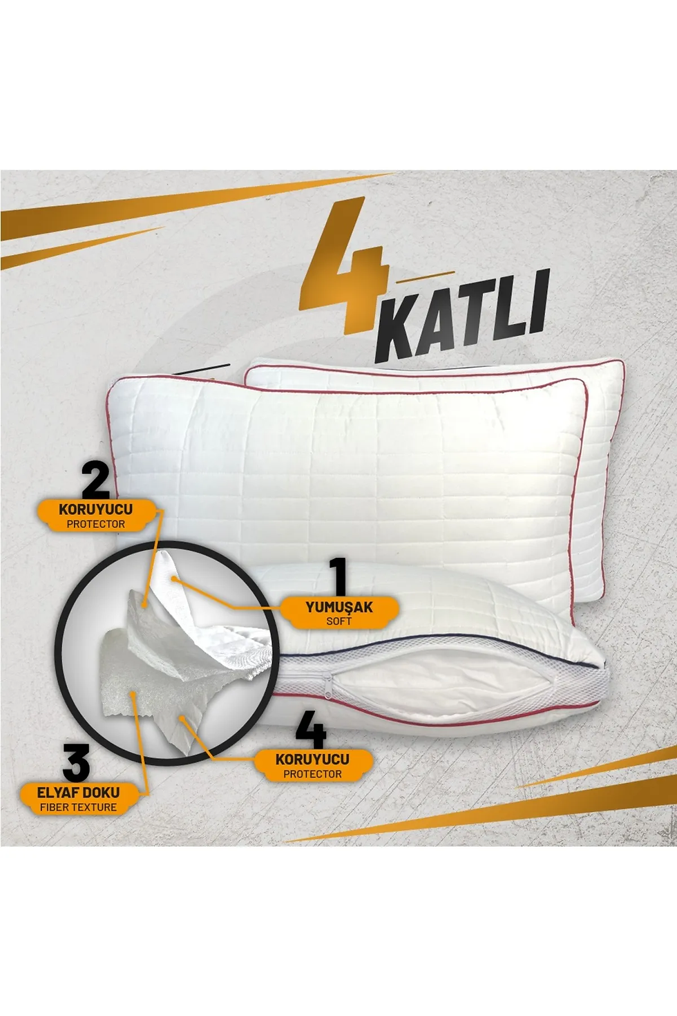 Sıvı Geçirmez Yastık Koruyucu Alez 50x70 Kapitoneli Fermuarlı