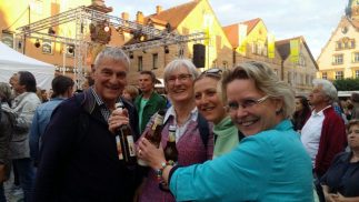 Celebrating with the locals in the town square. Live music and beer!