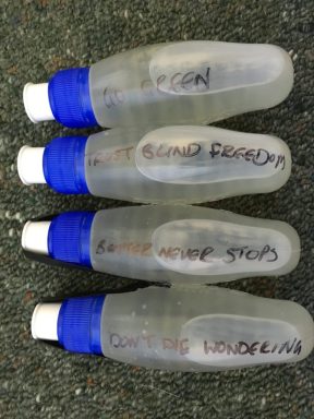 My pre race ritual is writing a series of words that have meaning to me... TRUST BLIND FREEDOM