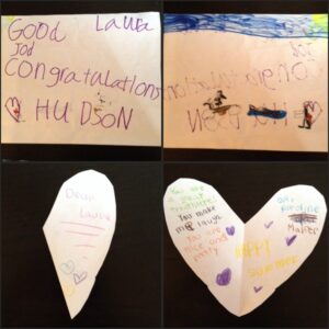 The pictures and cards from Hudson (6) and Karoline (9) Malfer, that greeted me after my race. Awesome!