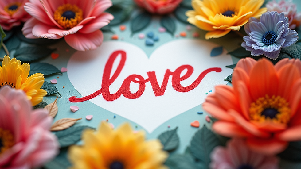 Close-up view of love drawing oils surrounded by vibrant flowers