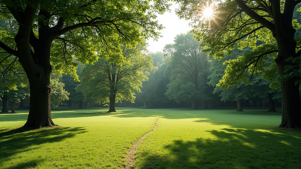 High angle view of a peaceful outdoor space surrounded by trees