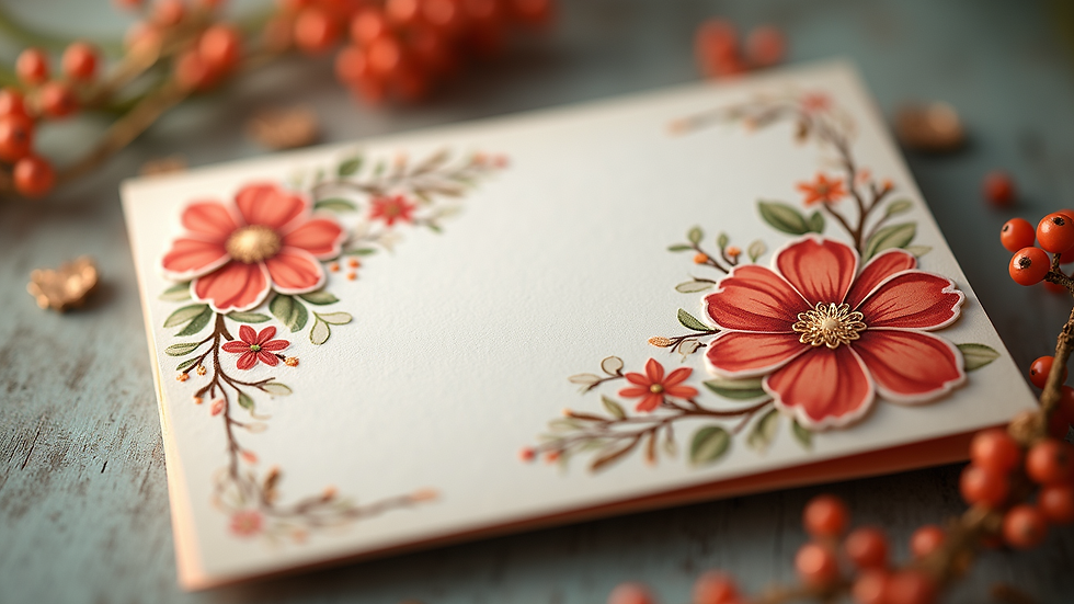 Close-up view of a beautifully designed recognition card with floral patterns