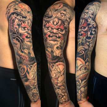 Bhairav Tattoo by Binay, Bhairab tattoo full sleeve, buddhism tattoosBlack and Grey Tattoos, colourful tattoos, Best Tattoos, Nepal Tattoo, Best Tattoo studio in nepal, best tattoo studio in london, best  London Tattoo, Traditional Tattoo, Asian Oriental Tattoo, Full Back Tattoo, London Tattoo, Tattoo, tattoo design, tattoo by binay gurung  thamel nepal tattoo studio, best tattoo artist, tattoo studio nearby by, tattoo studio in thamel, tattoo studio in harrow