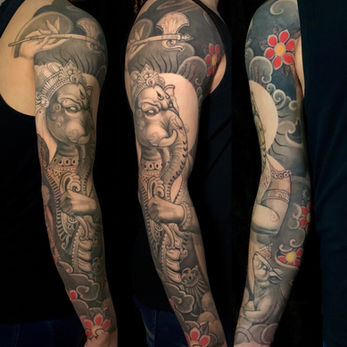 Ganesh Full Sleeve By Binay gurung, hinduism, god tattoo, Black and Grey Tattoos, Best Tattoos, Nepal Tattoo, London Tattoo, Traditional Tattoo, Asian Oriental Tattoo, Full Back Tattoo, London Tattoo, Tattoo, tattoo design, nepal tattoo studio, best tattoo artist, tattoo studio nearby by, tattoo studio in thermal, tattoo studio in harrow