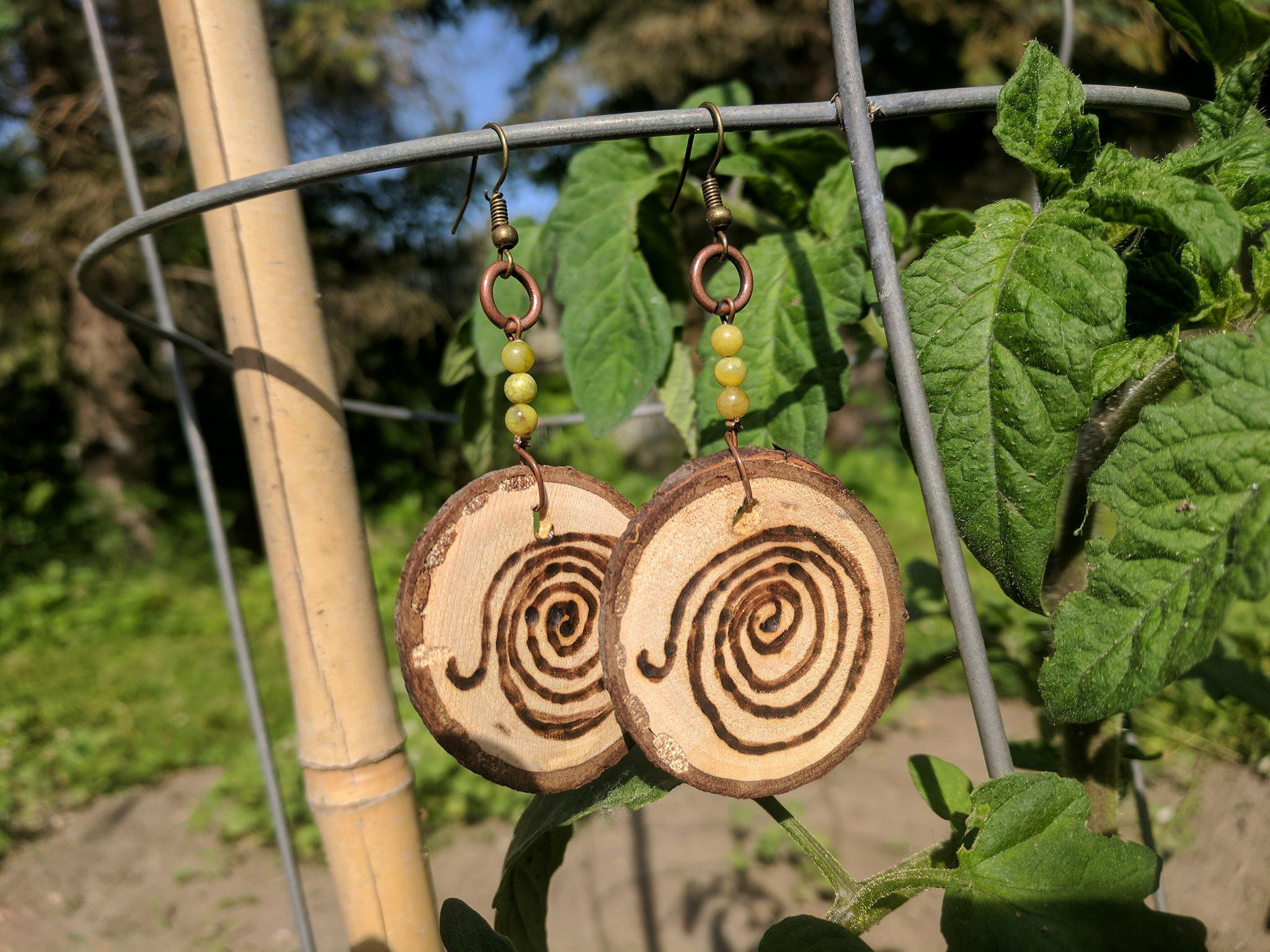 Pagan Rebirth Symbol Wood Earrings