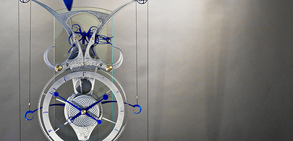 Bespoke sculptural clock by Phil Abernethy, combining contemporary art, horology, and visible mechanical movement