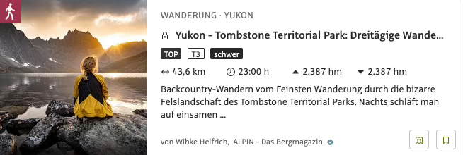 Tombstone Yukon Kanada Wandern outdooractive GPS