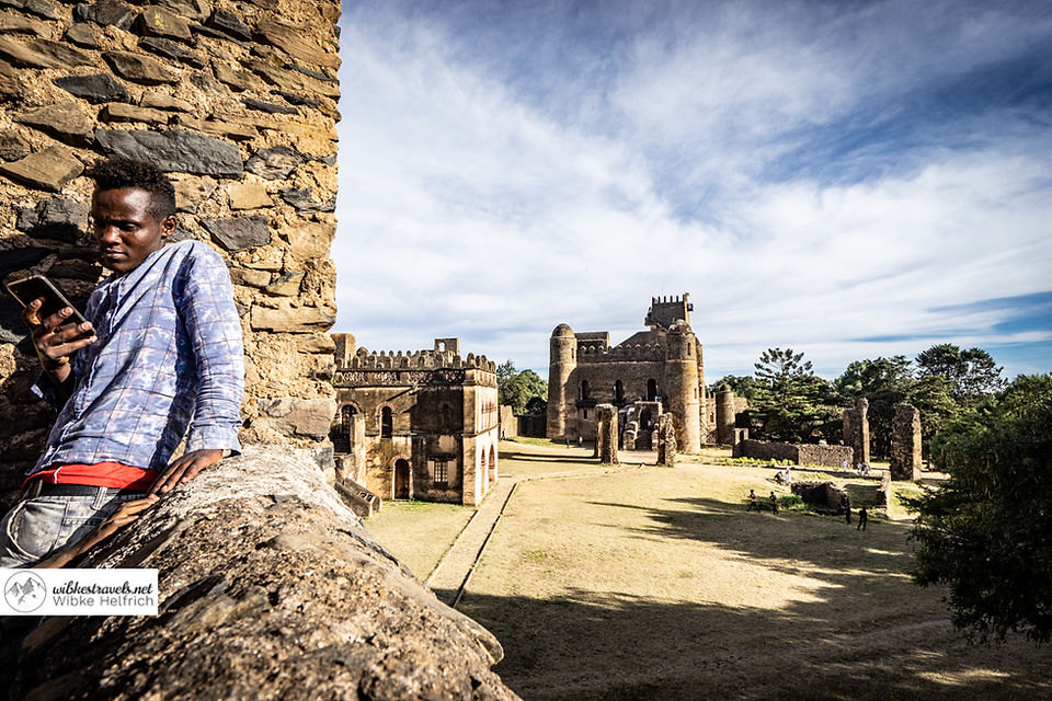walled Fasil Ghebbi fortress and palace Gondar ethiopia