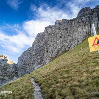 Montenegro Bobotov Kuk Durmitor warning sign rockfall danger