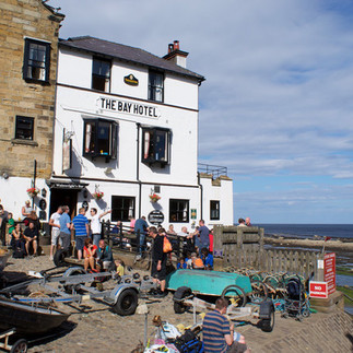 King Charles III England Coast Path The Bay Hotel Robin Hoods Bay Harbor Party Sea Sun People Pub