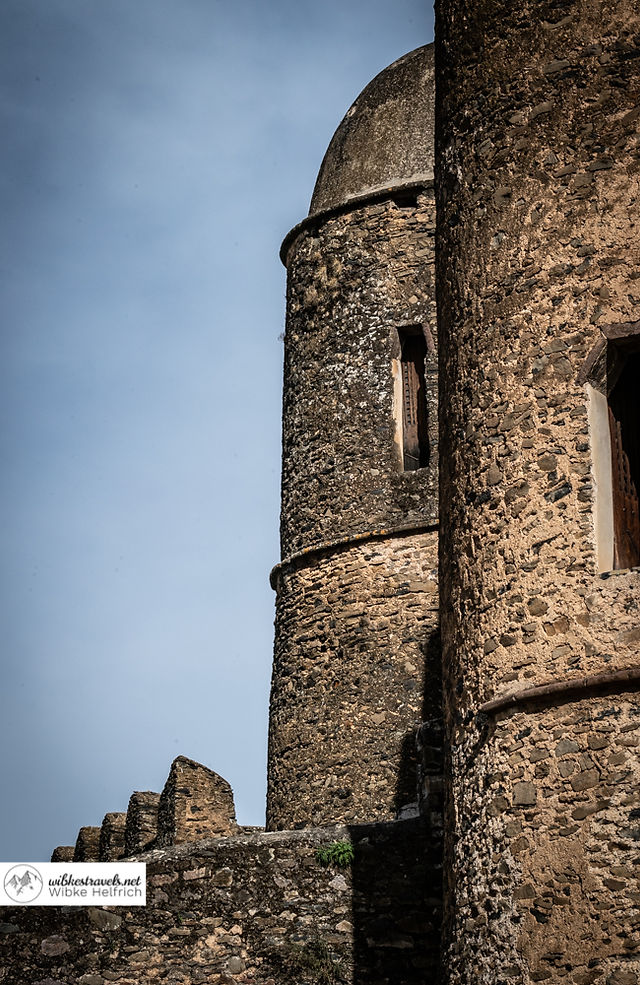 walled Fasil Ghebbi fortress and palace Gondar ethiopia tower