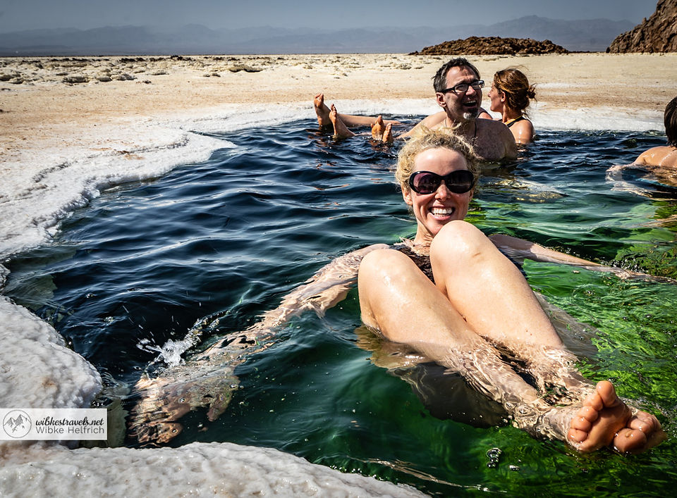 A mini dead sea for us to swim in the Danakil depression in Ethiopia
