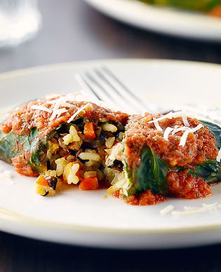 Swiss Chard, Lentil and Rice Dolmades with Tomato Dill Sauce