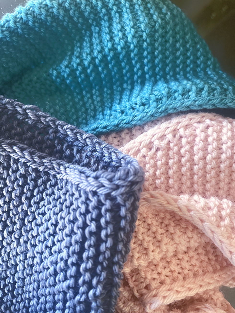 Thumbnail: BKB Willow scarves pile - Foggy Lake, Cotton Candy and Peacock