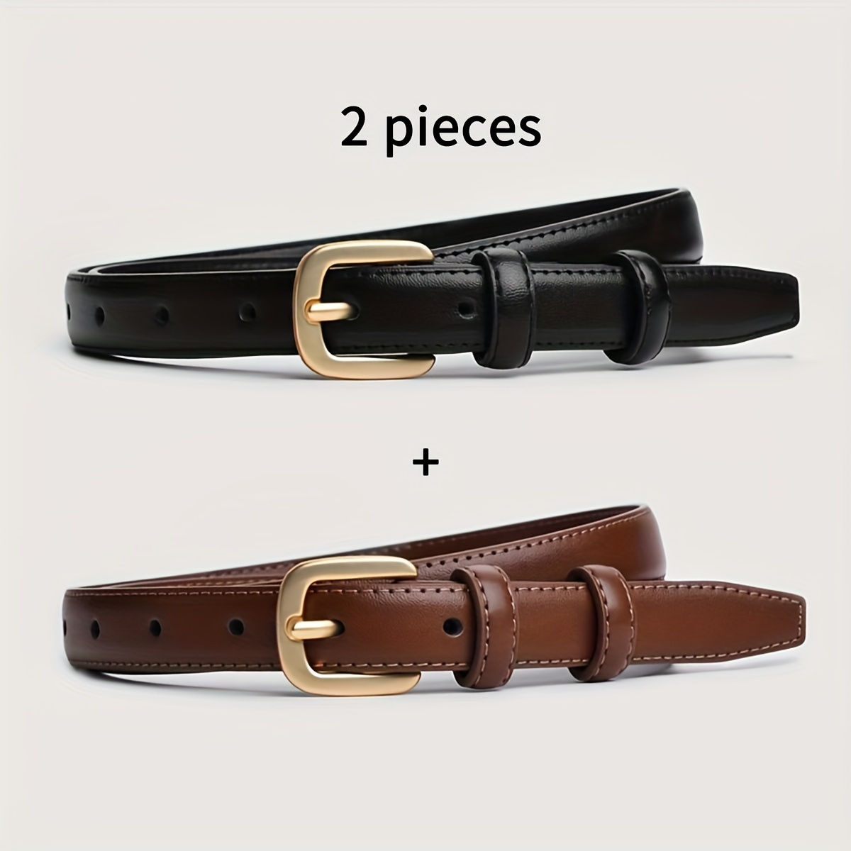 2-pack Casual Fashion Belt with Simple and High-end Feel, Needle Buckle Double L
