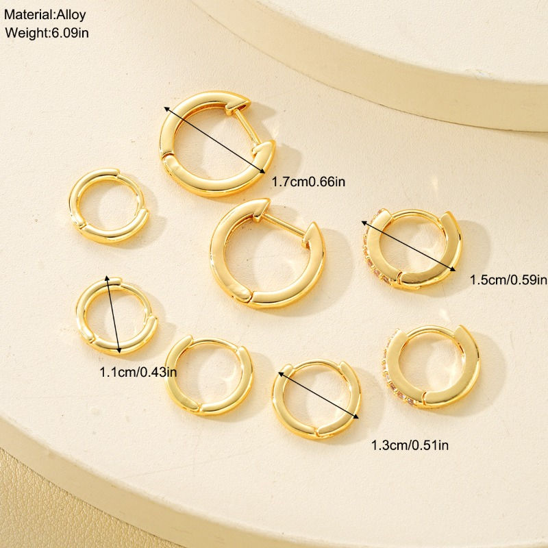 Miniatura: 8pcs Fashion Stainless Steel Crystal Circle Huggie Earrings for Women 18K Gold P