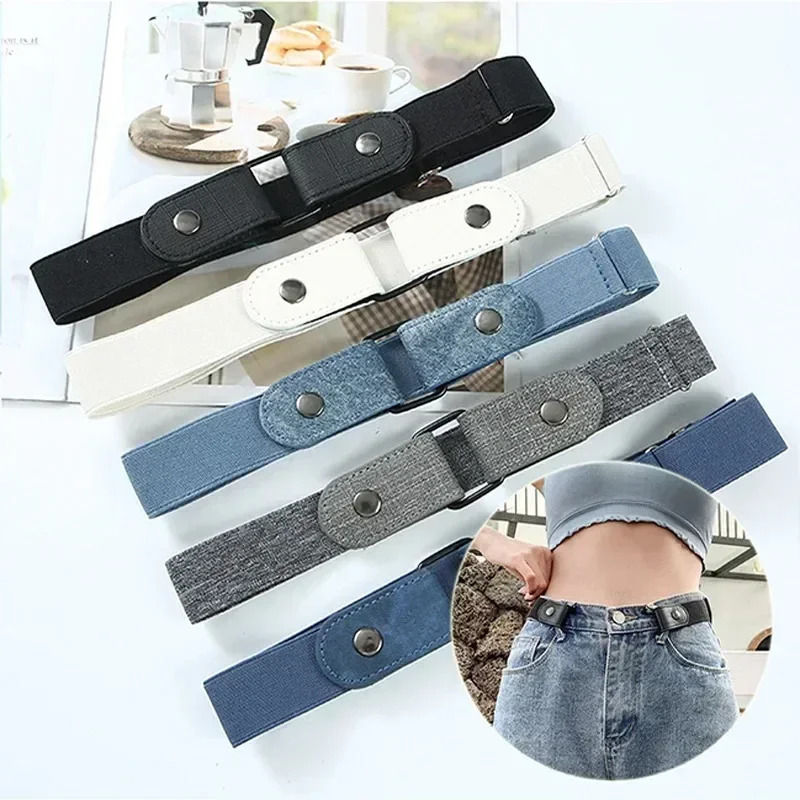 Canvas Adjustable Elastic Waist Band Invisible Belt Buckle-Free Belts for Women