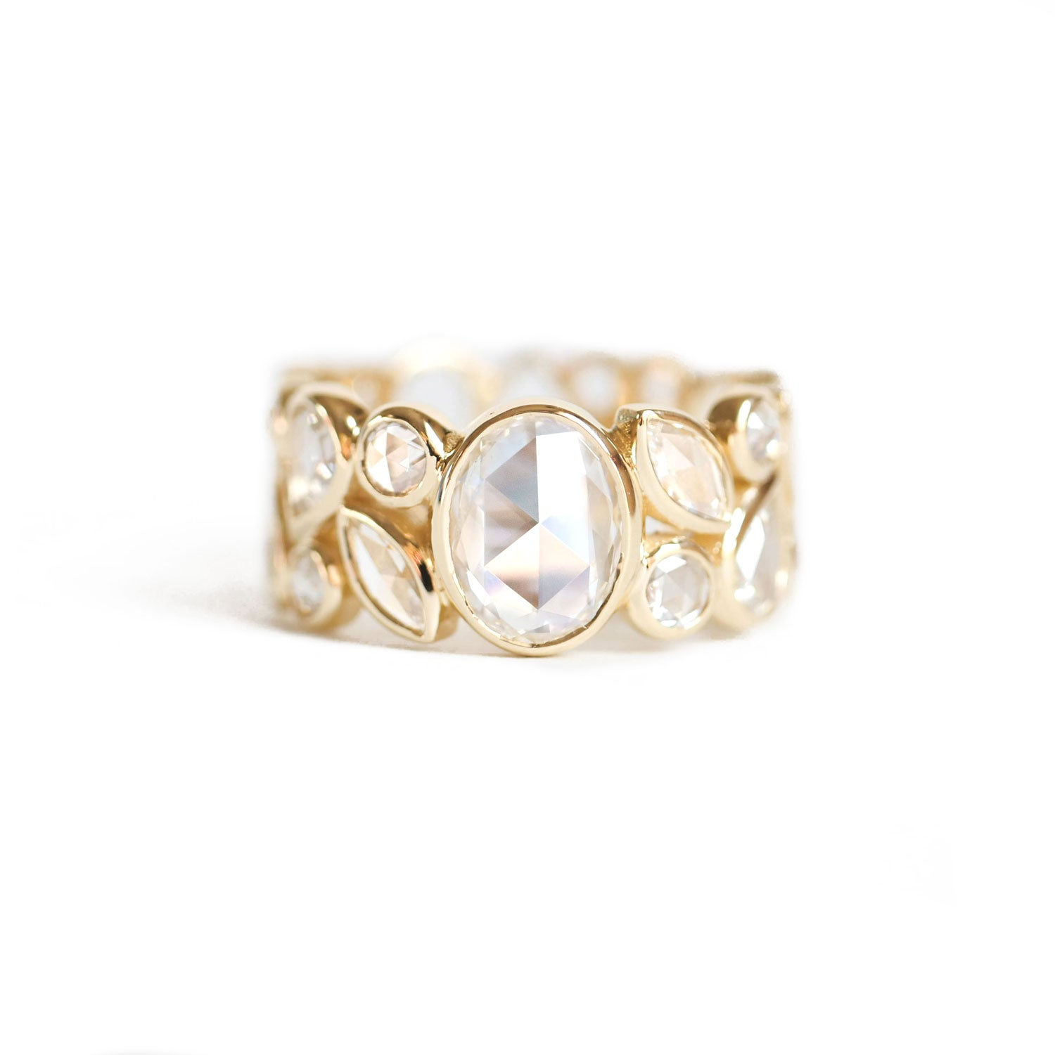 Custom Wide Oval Rose Cut Diamond Multi Shape Ring