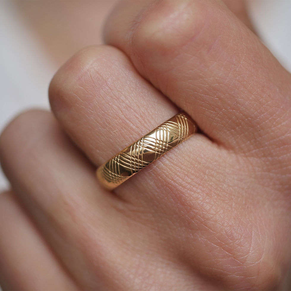 Thumbnail: 5mm wide criss cross engraved wedding band.