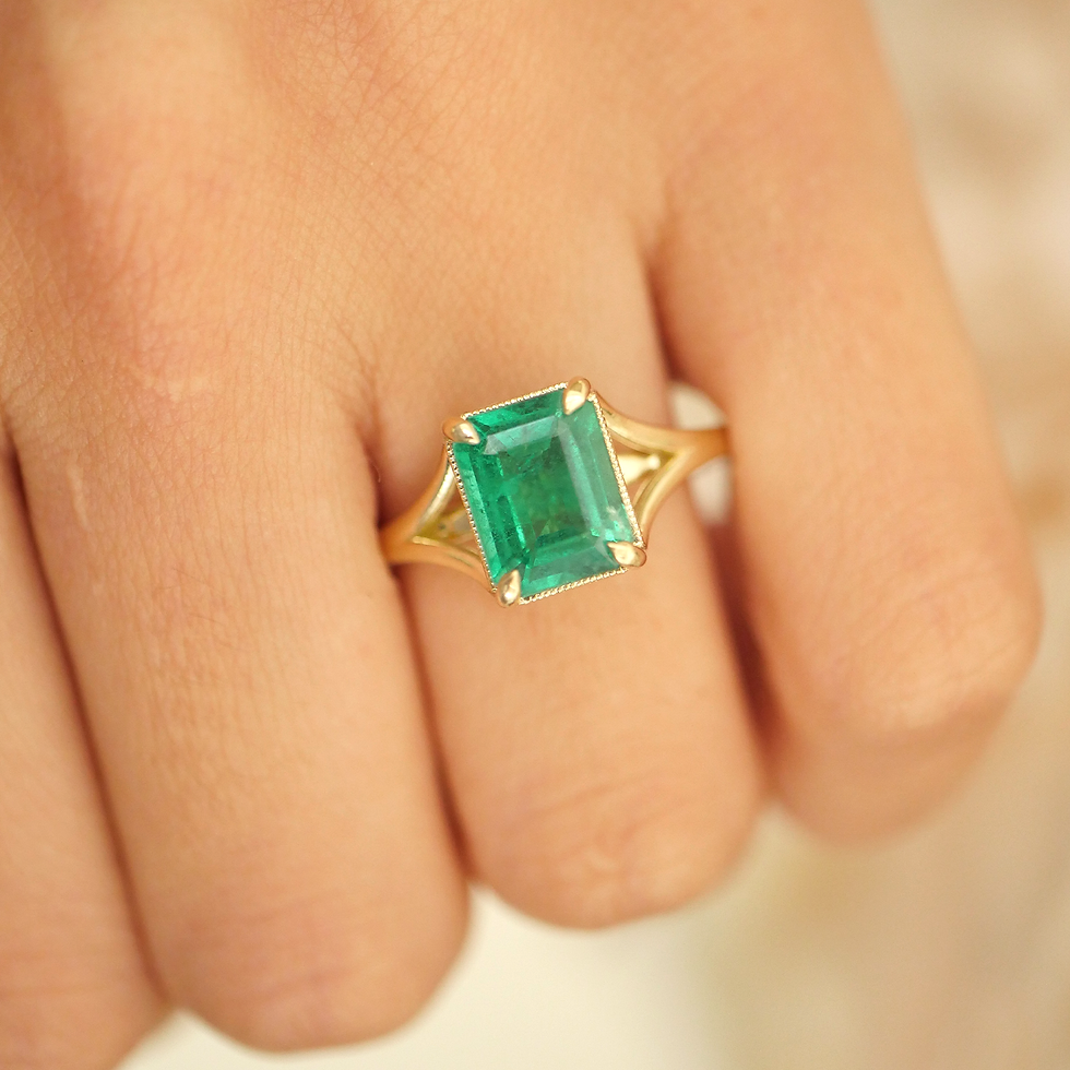 Thumbnail: Custom Natural Emerald Split Shank Solitaire