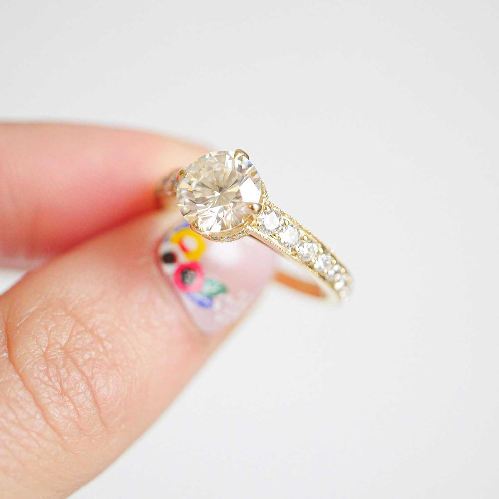 Thumbnail: Custom Round Brilliant Pavé Surprise Diamond Engagement Ring