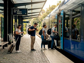 Travelers boarding TER train in Nice towards Monaco