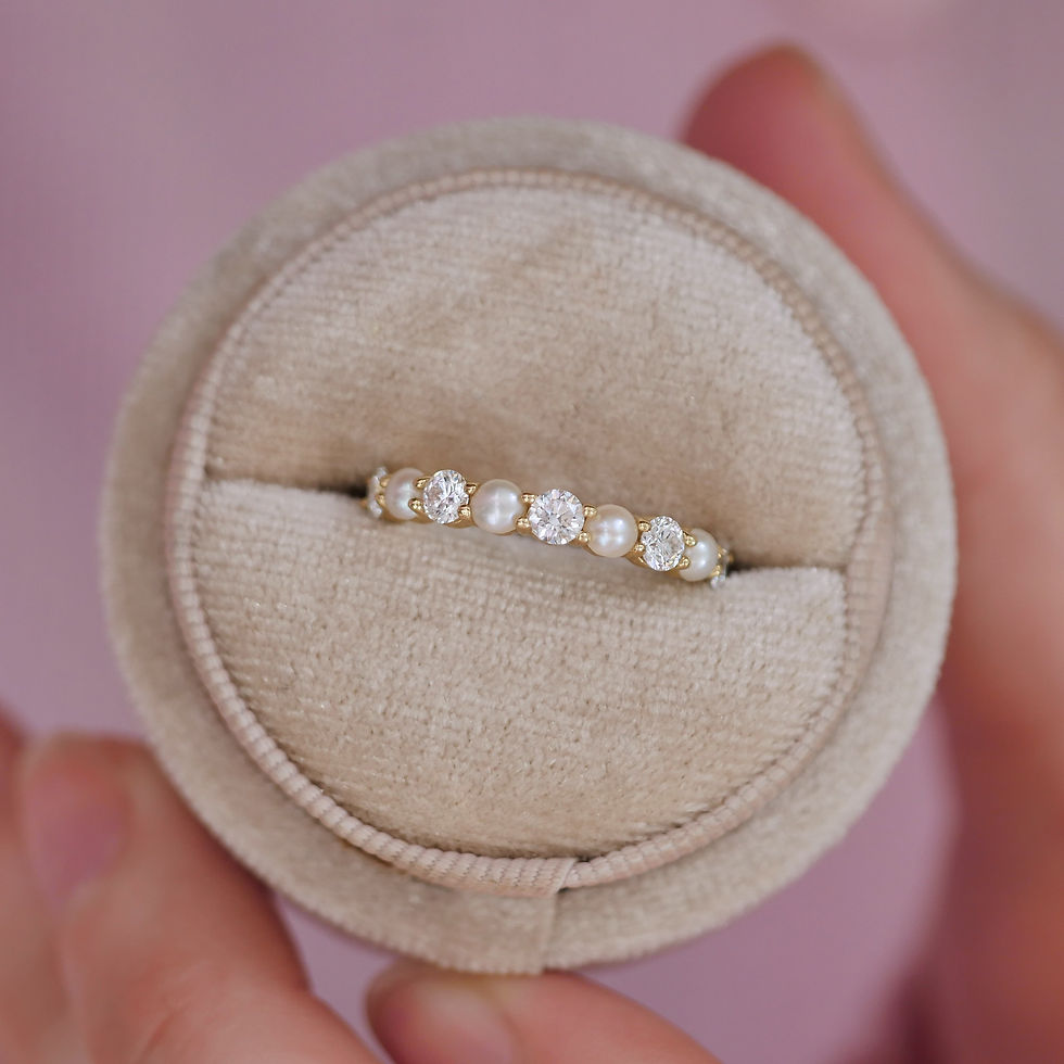 Thumbnail: Pearl & Diamond 3mm Shared Prong Ring