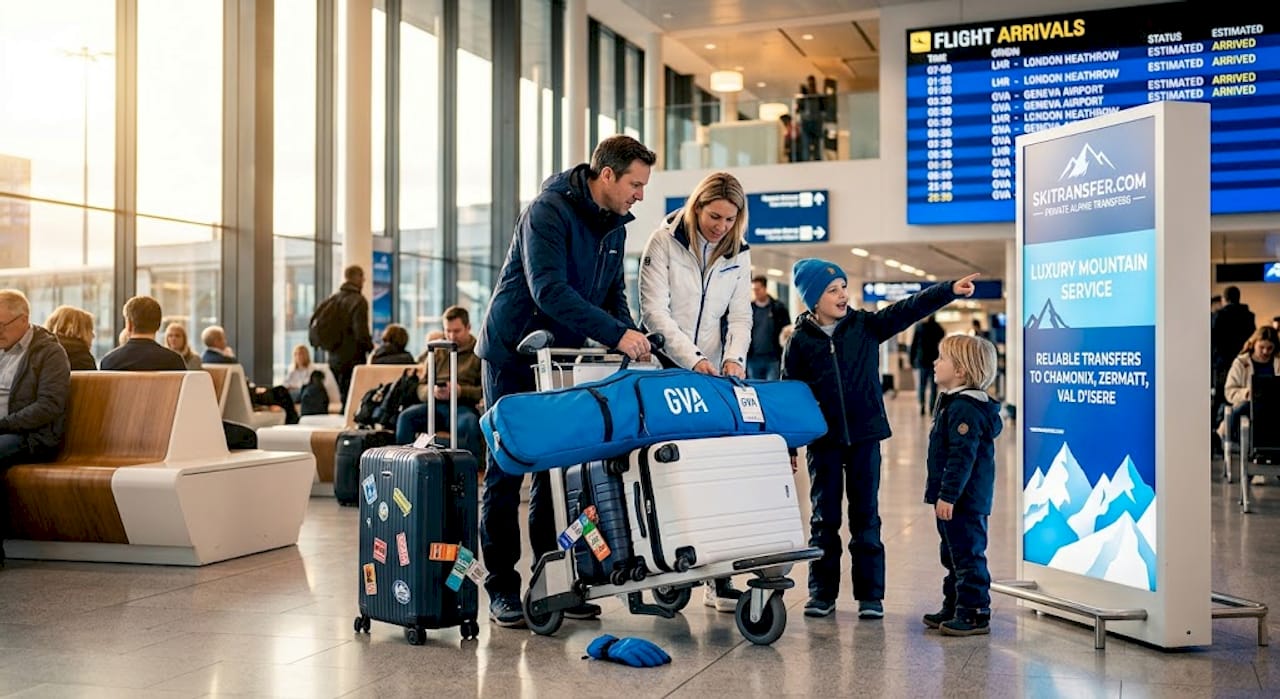Travelling with kids and ski gear from Geneva Airport