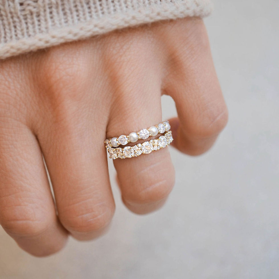 Thumbnail: Pearl & Diamond 3mm Shared Prong Ring