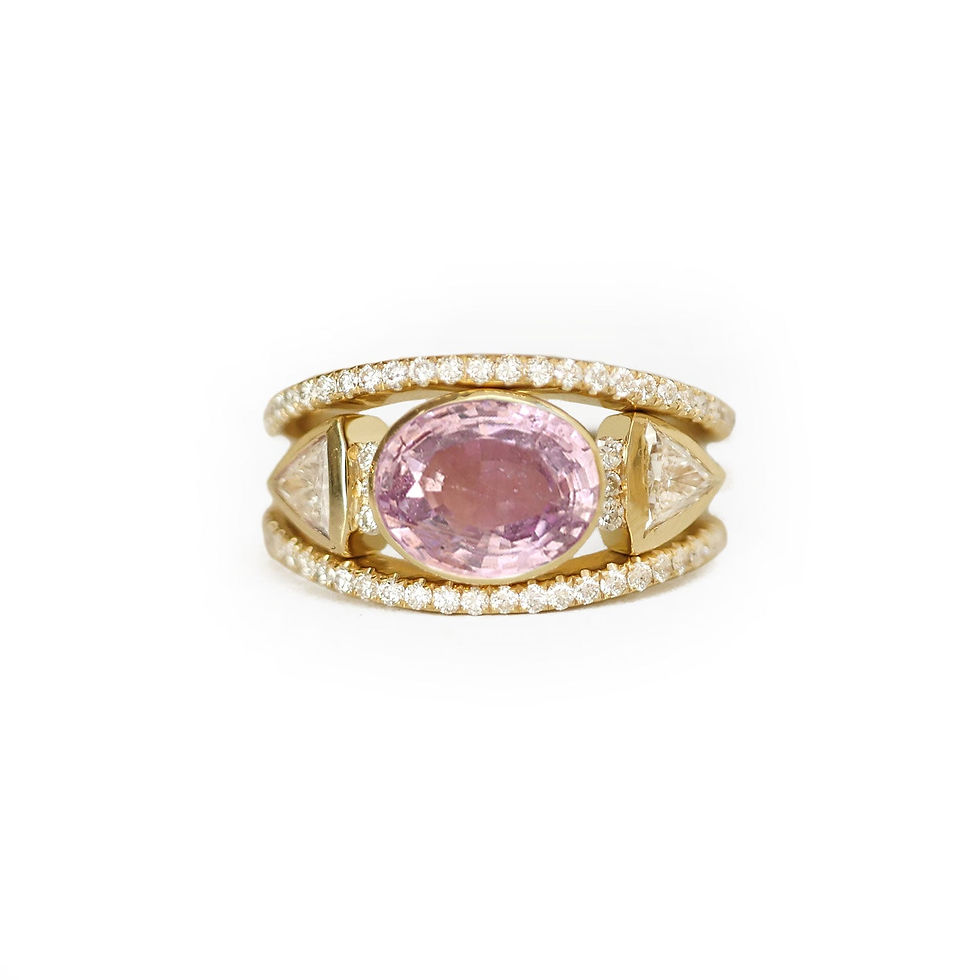 Custom Oval Pink Sapphire & Trillion Diamond Stacking Ring Set