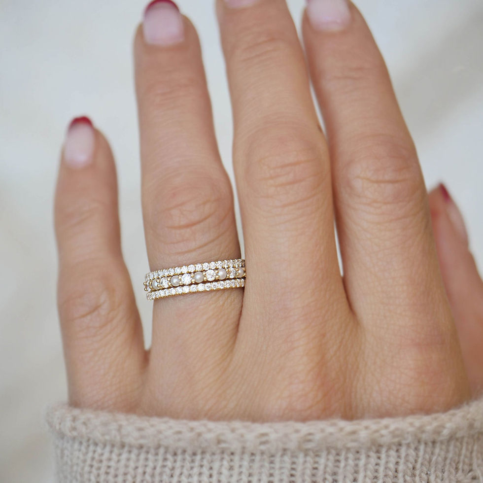 Thumbnail: Pearl & Diamond 2mm Shared Prong Band