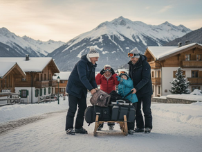 Driver loading ski bags near Geneva van