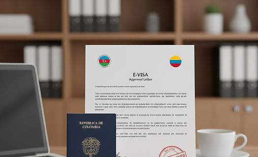 Azerbaijan flag and COLOMBIA flag side by side representing the e-visa agreement between the two nations.