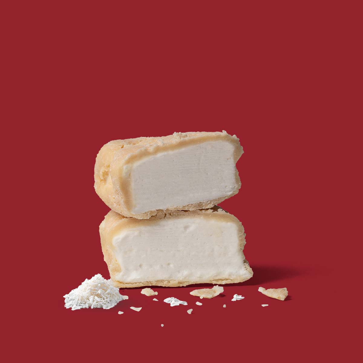 Doorgesneden Marshmallows van The Mallows in de smaak kokos witte chocolade