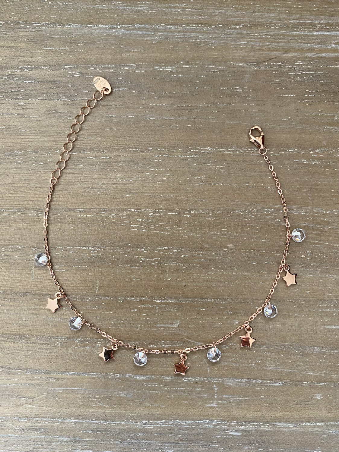 Bracciale in argento placcato oro rosa e cristalli trasparenti