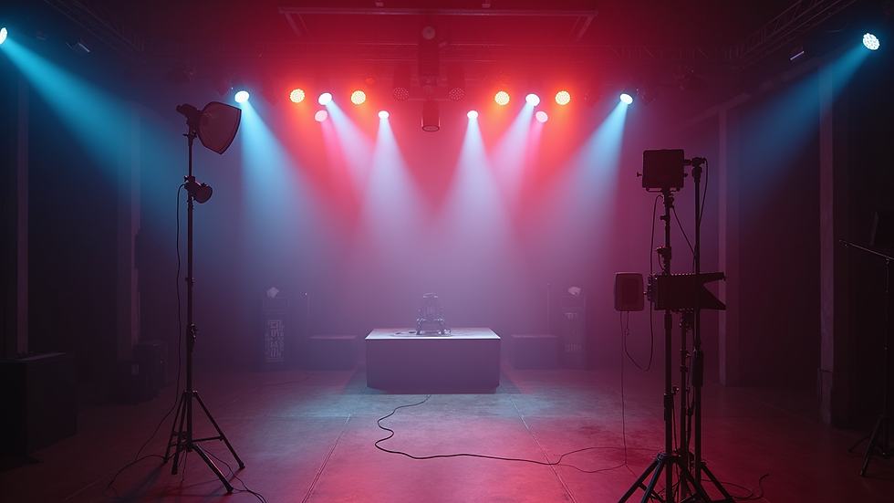 High angle view of lighting rig setup in event venue