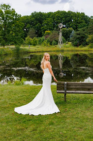 Wedding bride by pond, Detroit wedding photographer