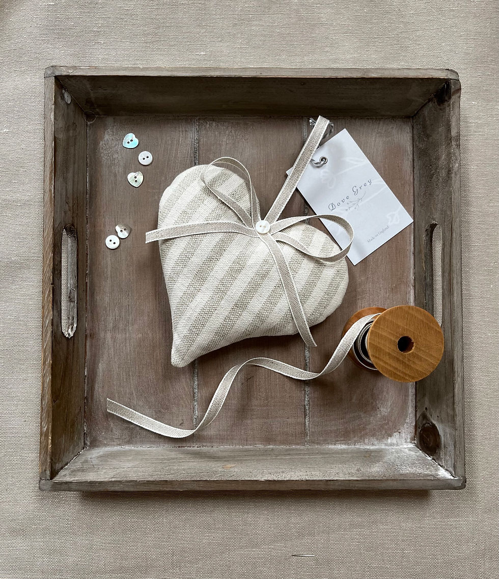 Lavender Hearts in Susie Watson Grey Ivory Stripe Cotton