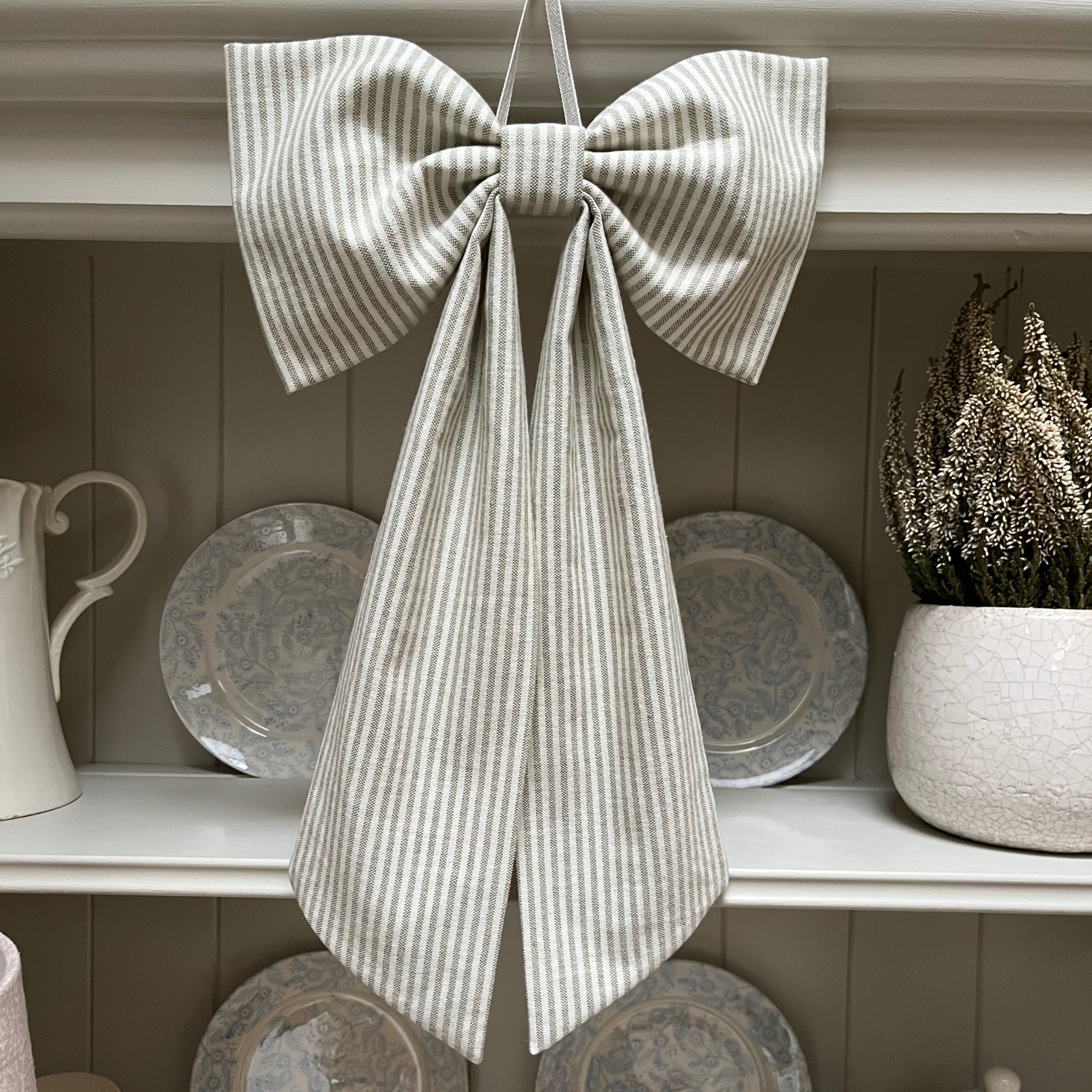 Bow in Olive Green Piping Stripe by Susie Watson Designs