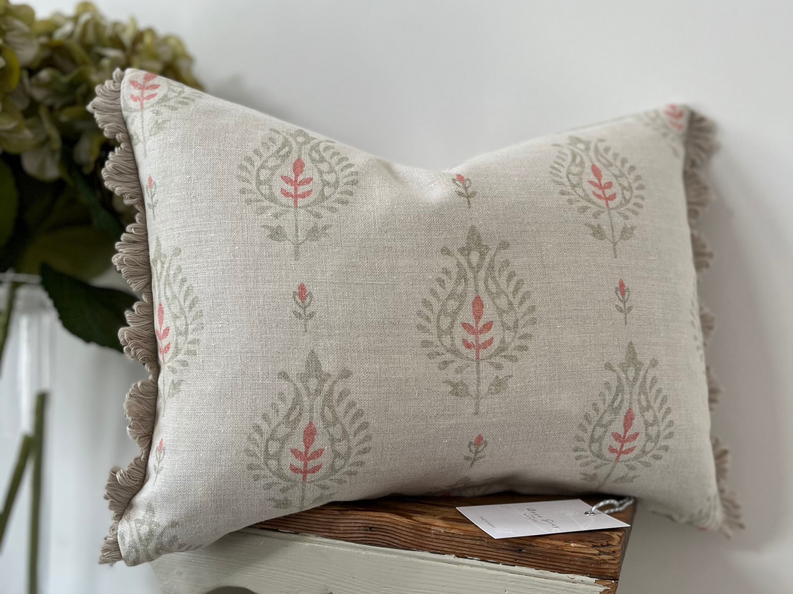 Peony & Sage Thali Rocket & Grapefruit & Plain Grainsack Linen Oblong Cushion