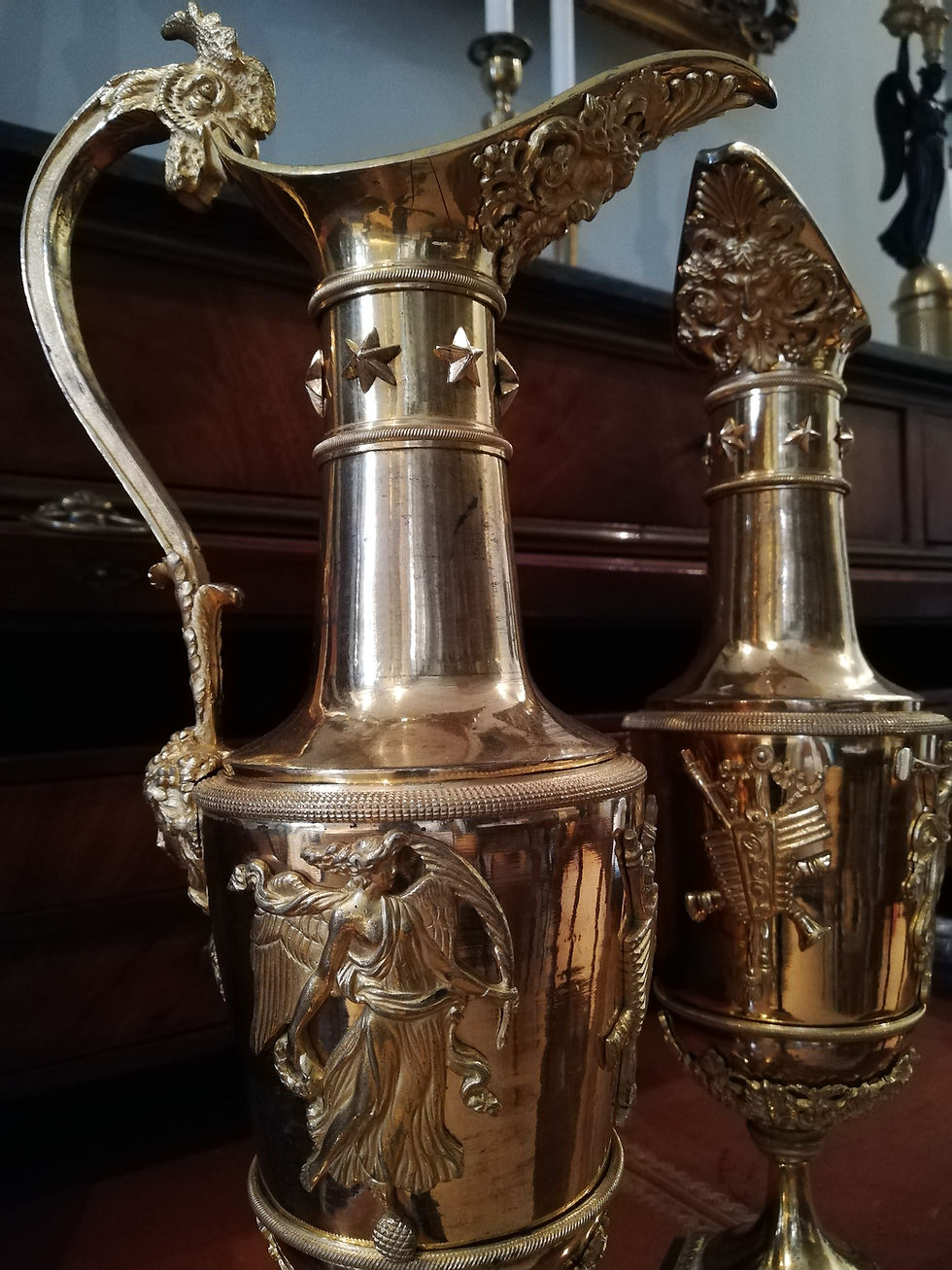 Miniature : Claude Galle :grande paire d’aiguières aux coqs, d'époque Empire