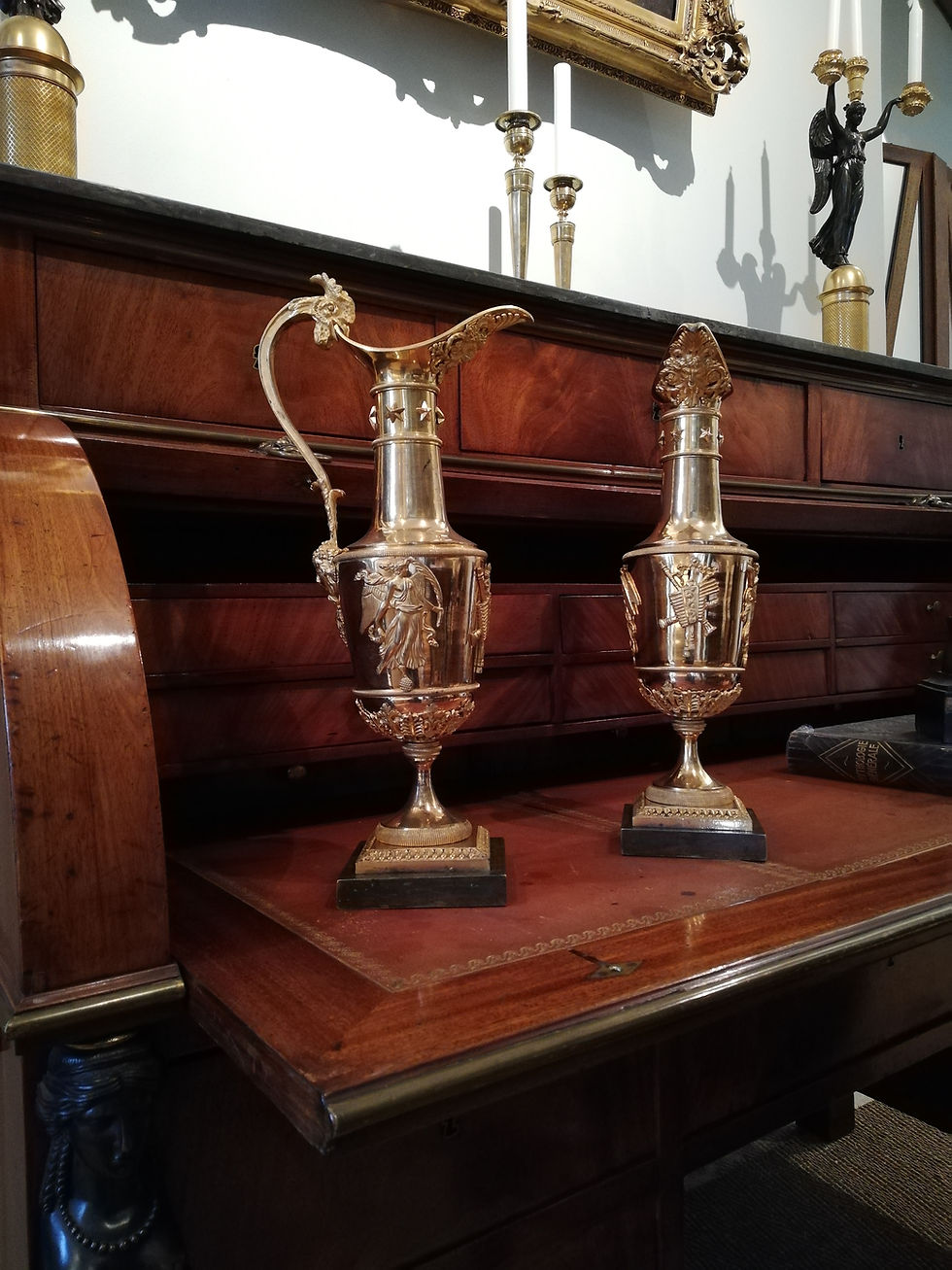 Miniature : Claude Galle :grande paire d’aiguières aux coqs, d'époque Empire