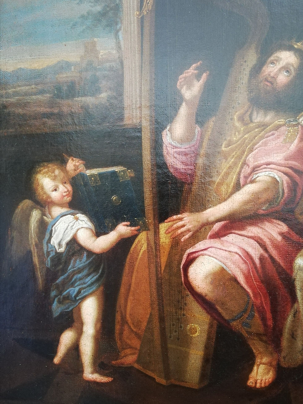 Thumbnail: Seventeenth Century Painting: King David Playing The Harp, After The Dominicino