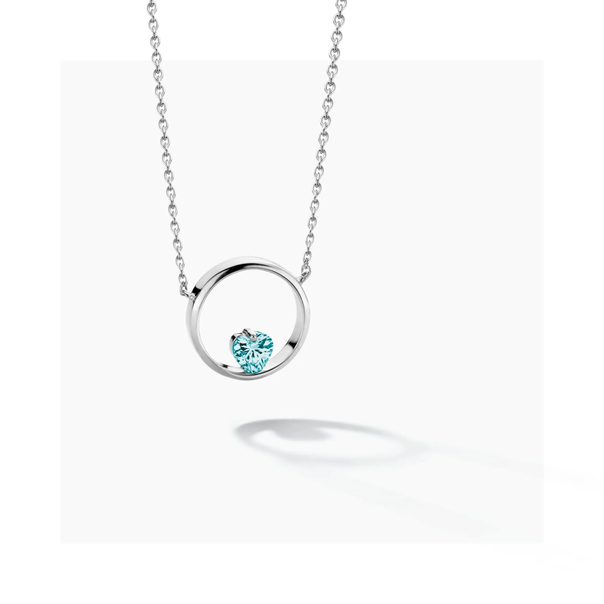 Silver necklace with heart shape turquoise zirconia