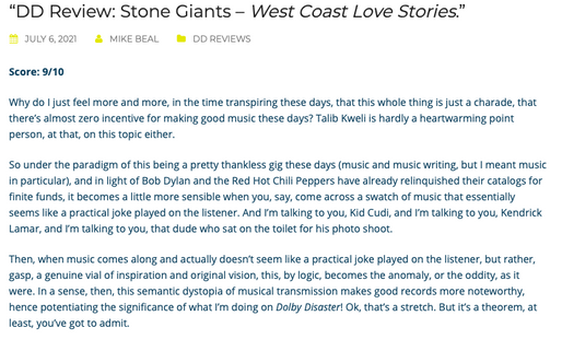 Dolby Disaster reviews Stone Giants